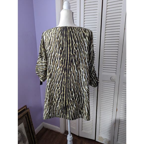 Michael Michael Kors Blouse XL Brown Animal Print 3/4 Length Sleeve - Picture 2 of 7